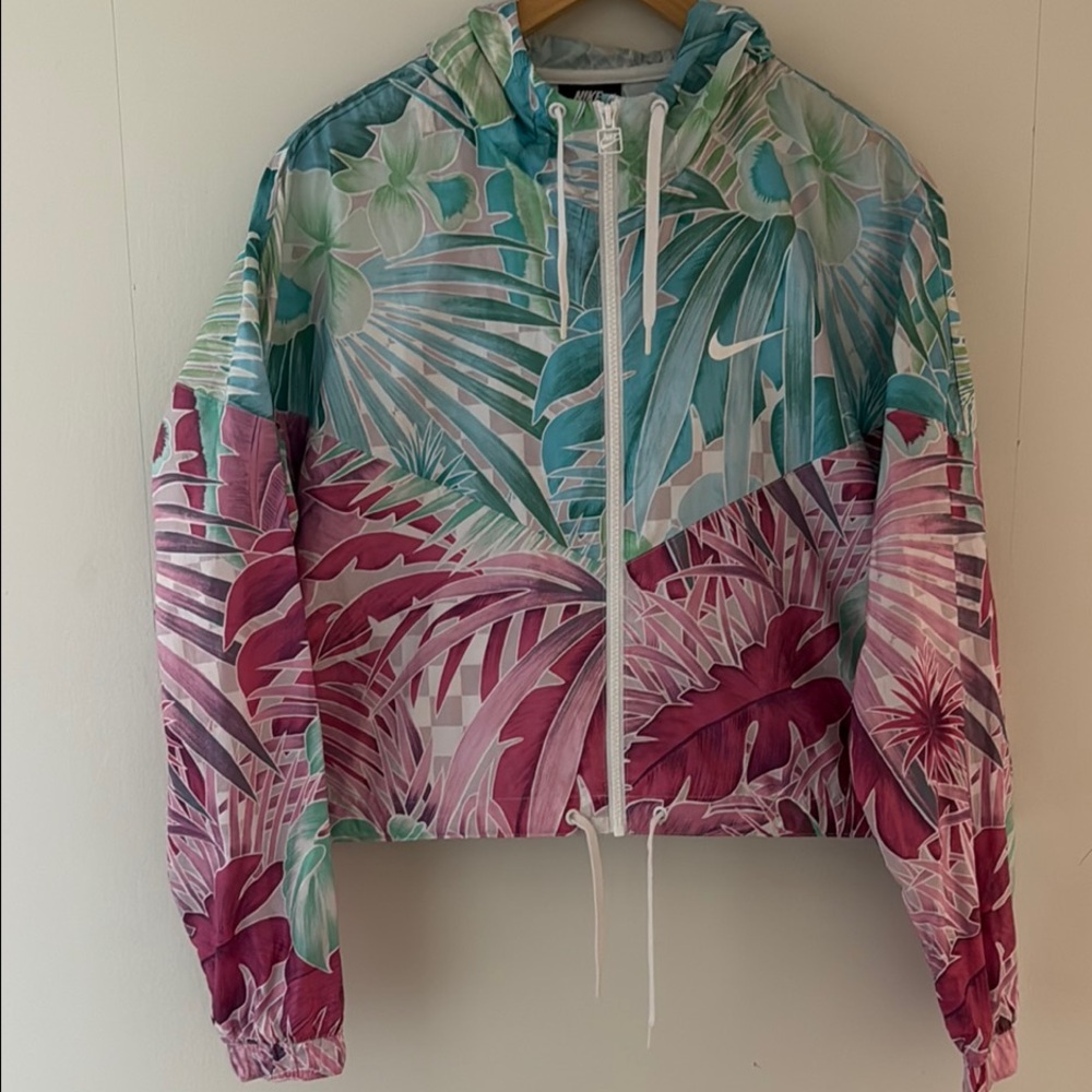 Nike Pink, Green, Blue Wind breaker Jacket with Tropical Print